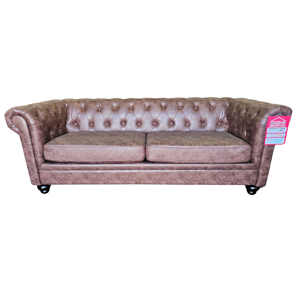 Chesterfield 3 Seater Fabric Sofa - Brown / A Grade