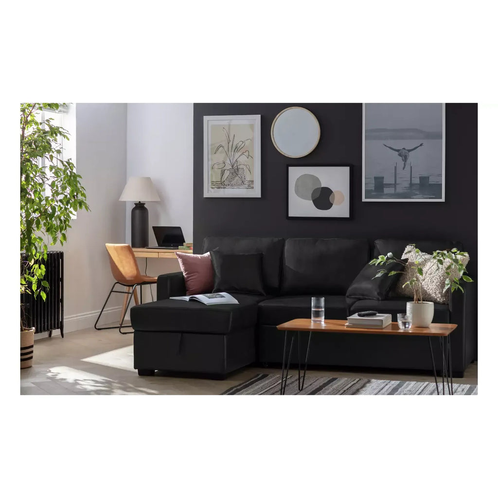 Habitat Reagan LH Faux Leather Storage Sofa Bed - Black / B Grade