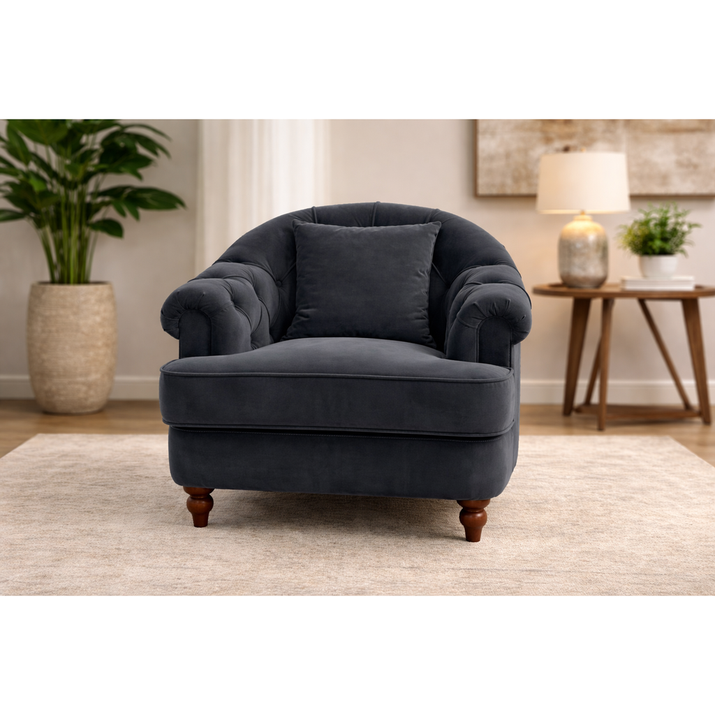 Royal Studded Accent Chair - Charcoal Velvet / B Grade