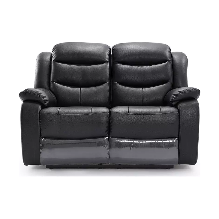 Rothbury Luxury Faux Leather High Back 2 Seater Manual Recliner Sofa - Black / B Grade