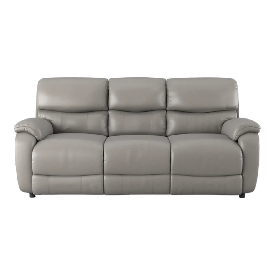 Evelyn 3 Seater Manual Recliner Leather Sofa - Grey / B Grade