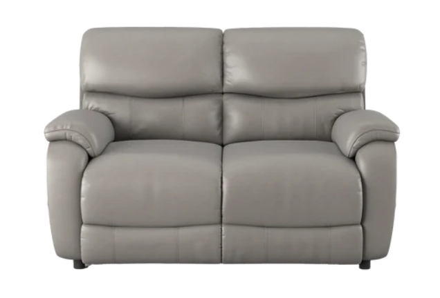 Evelyn 2 Seater Reclining Leather Sofa - Light Grey