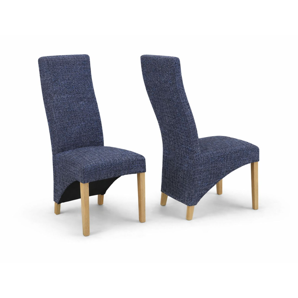Waveback Oak & Upholstered Pair of Dining Chairs - Dark Blue