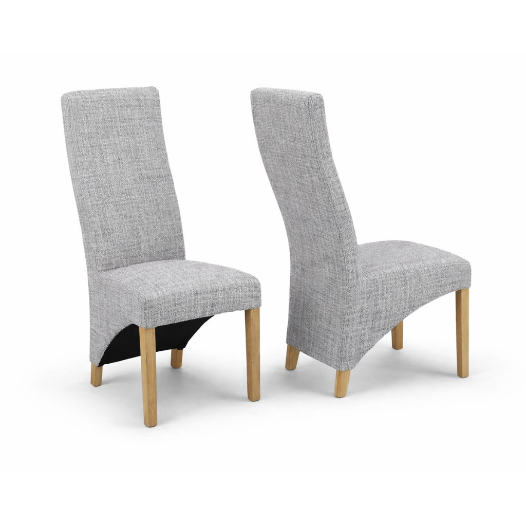 Waveback Oak & Upholstered Pair of Dining Chairs - Light Grey