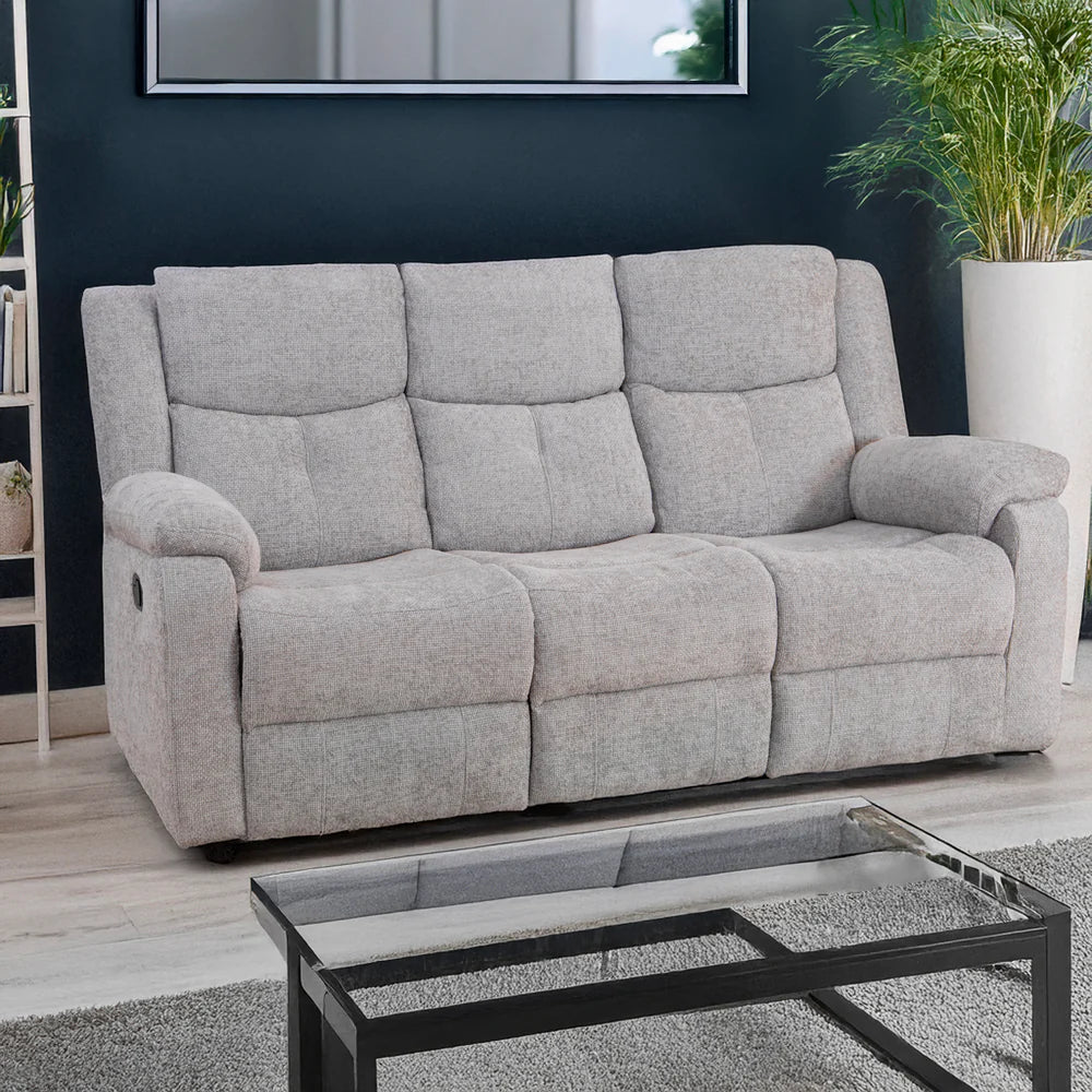 Rome Silver Manual Recliner 3 Seater Sofa / A Grade
