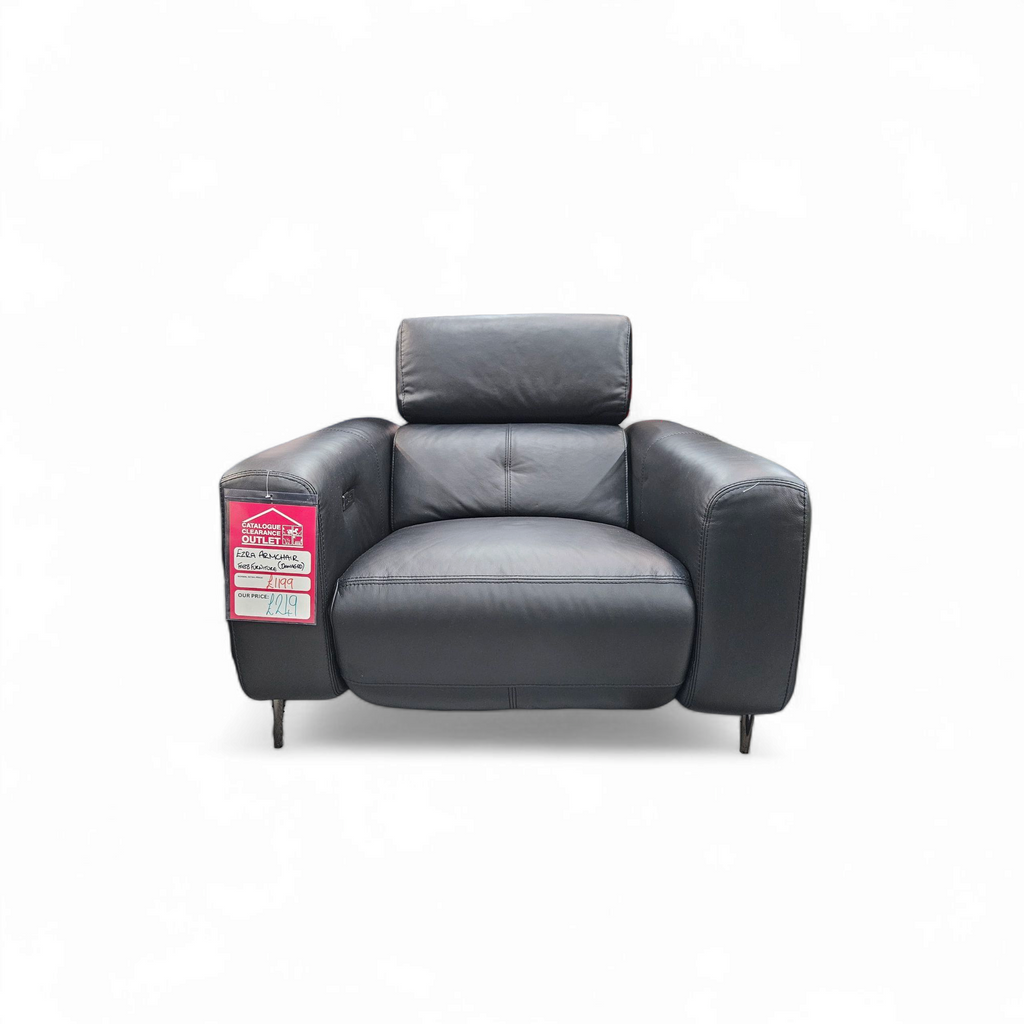 Ezra Power Recliner Leather Armchair With Telescopic Headrest - Black / C Grade