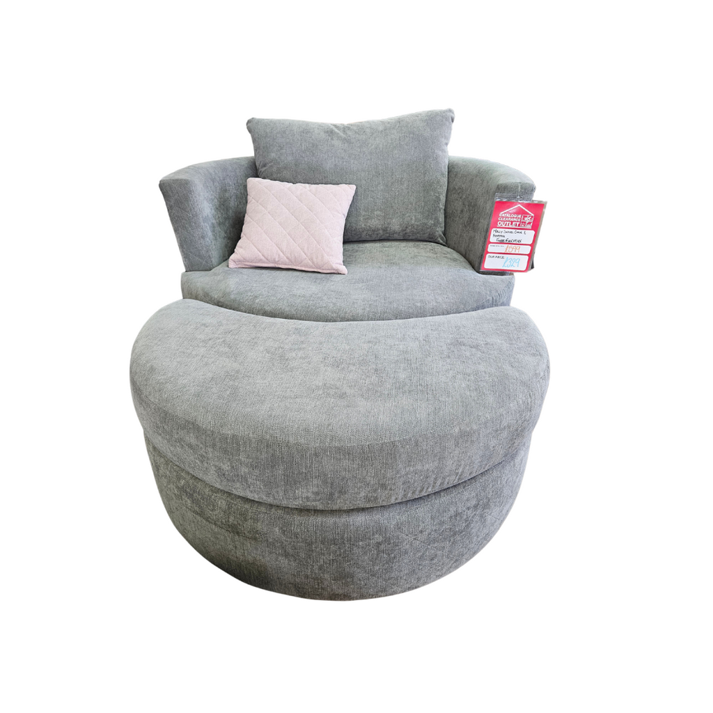 Molly Swivel Armchair With Stool - Grey / B Grade