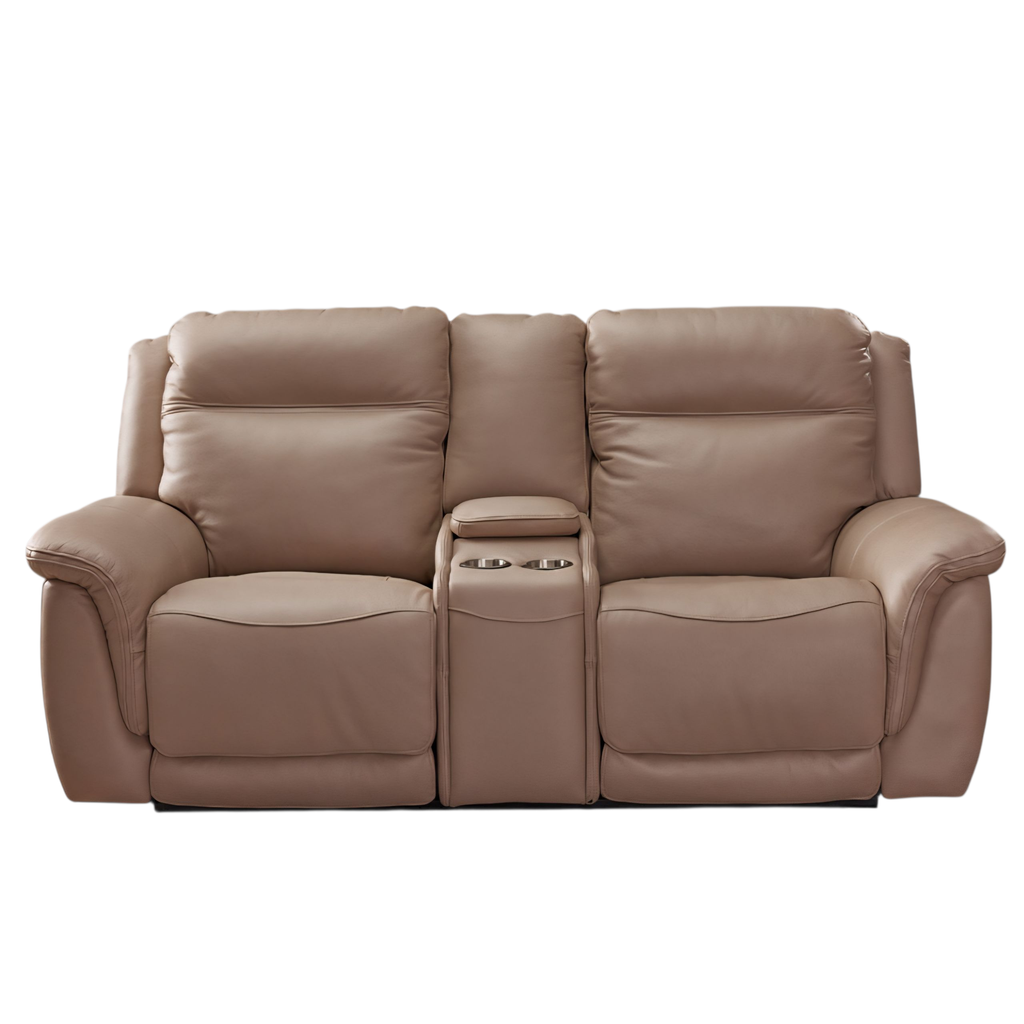 Otis 2 seat dual electric recliners with electric headrests & storage console - Oyster / B Grade